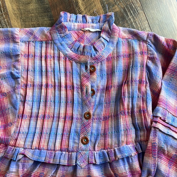 New Free People Redwood Flannel  Pink Plaid Babydoll Mini Dress New - Picture 3 of 6